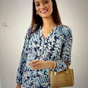 LILLY PULITZER Elsa Silk Top Sapphire Pool Summer Shorelines Medium or xl New